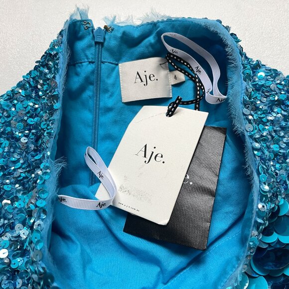AJE Cherie Sequin Mini Skirt Azure Blue Size AU 4 IS 0 NEW NWT - Picture 6 of 12